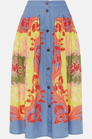 Etro Printed cotton poplin midi skirt