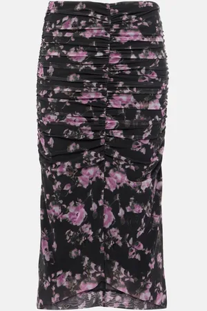 Ganni Floral ruched mesh midi skirt