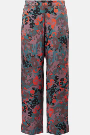 ASCENO Printed silk charmeuse straight pants
