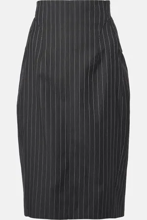 MUGLER Pinstripe wool-blend midi skirt