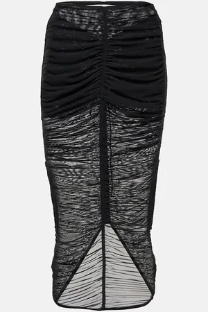 MUGLER Cutout draped mesh midi skirt