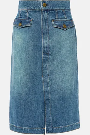 Frame The Vent Front high-rise denim midi skirt