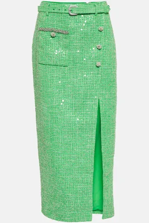 Self-Portrait Sequined embellished bouclÃ© midi skirt