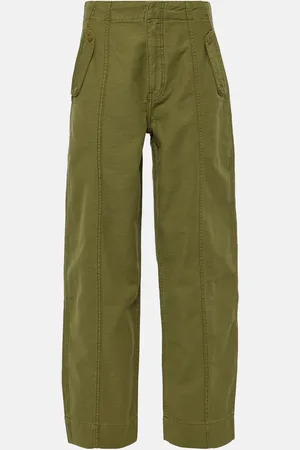 Frame High-rise cotton barrel-leg pants