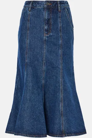 Self-Portrait Flared denim midi skirt