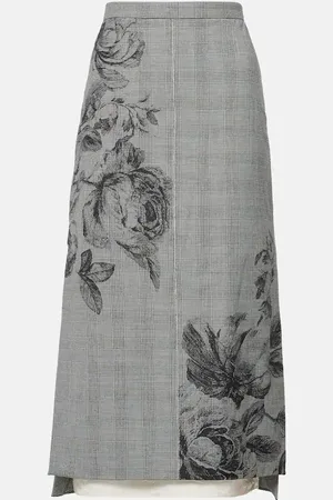 Erdem Prince of Wales check floral midi skirt