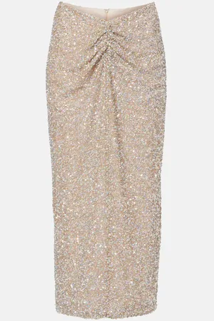 Costarellos Zuri ruched sequined midi skirt