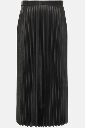 Balenciaga Pleated leather midi skirt