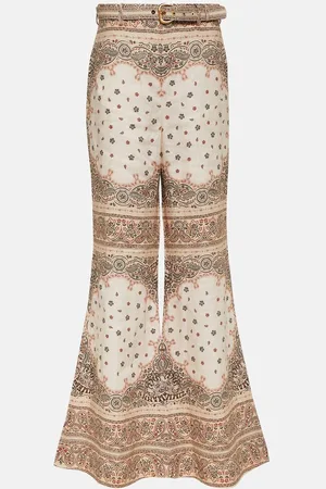 ZIMMERMANN Printed high-rise linen wide-leg pants