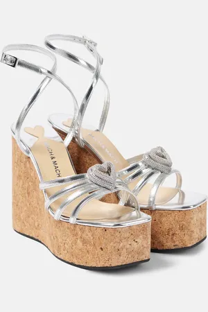Mach & Mach Double Heart metallic leather sandals