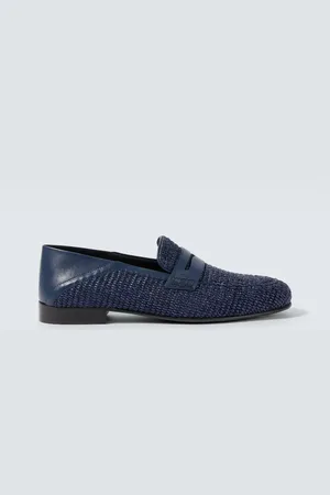 Manolo Blahnik Padstow raffia and leather penny loafers