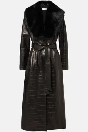 Nour Hammour Dakota shearling-trimmed leather wrap coat