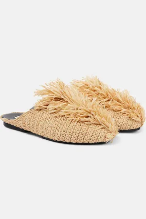 Jil Sander Fringed raffia mules
