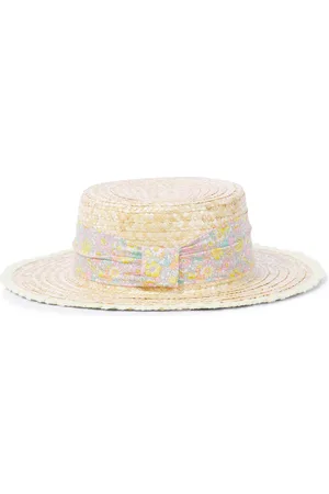 PATACHOU Bow-detail floral straw boater hat
