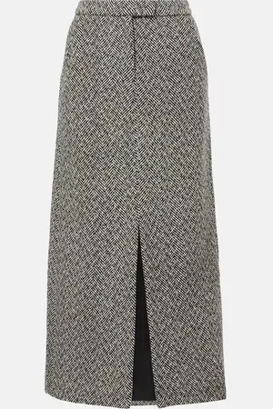 Self-Portrait Herringbone high-rise midi skirt
