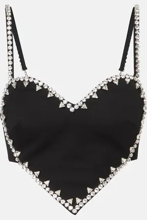 AREA Heart crystal-embellished crop top