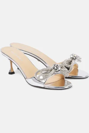 Mach & Mach Double Bow metallic leather sandals