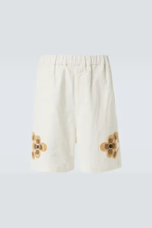 COMMAS Embroidered linen and cotton shorts