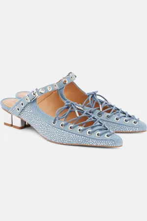 Ganni Embellished lace-up denim mules