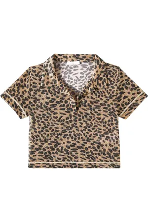 Oseree OsÃ©ree Kids LumiÃ¨re leopard-print lamÃ© polo shirt