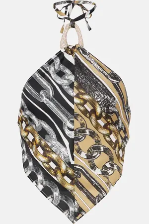 AREA Printed embellished halter-neck crop top