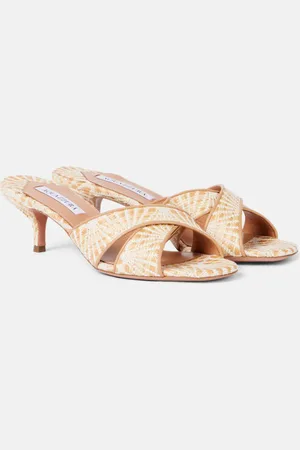 Aquazzura Divine 50 leather-trimmed raffia mules