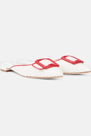 Manolo Blahnik Maysale leather-trimmed raffia mules