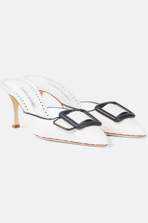 Manolo Blahnik Maysale 70 leather-trimmed raffia mules
