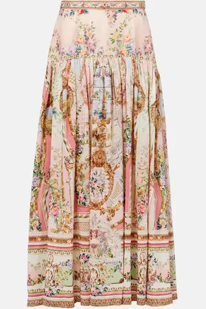 Camilla Gathered linen and silk maxi skirt