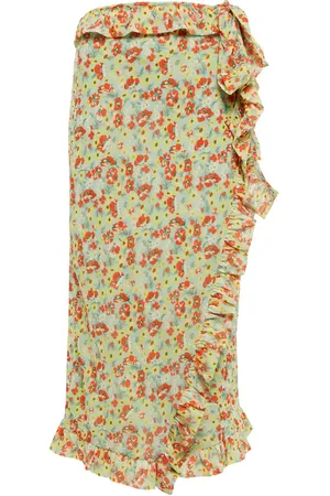 Ganni Floral-print wrap midi skirt