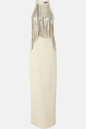 DAVID KOMA Chain-trimmed crÃªpe gown