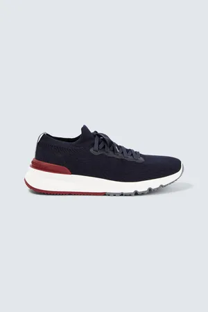 Brunello Cucinelli Knitted leather-trimmed sneakers
