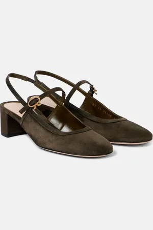 Gianvito Rossi Leather-trimmed suede slingback pumps