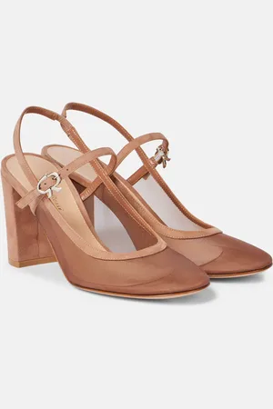 Gianvito Rossi 55 leather-trimmed organza slingback pumps