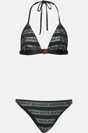 Balmain Logo striped triangle bikini