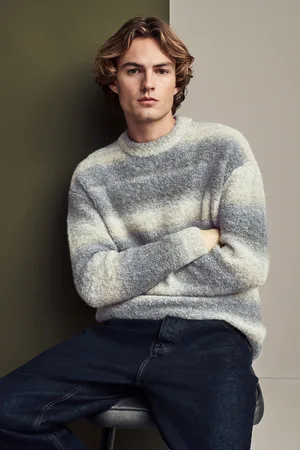 Next Relaxed Fit Bouclé Texture Stripe Crew Jumper with WoolM
