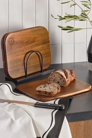 Next Set of 3 Bronx Chopping Boards with Wire Standen