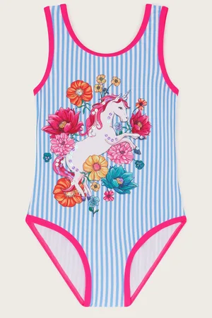 Monsoon Unicorn Stripe Print Swimsuit7 - 8 år (122 - 128cm)