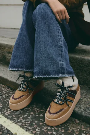Next Forever Comfort Leather Borg Chunky Wedge Lace-Up Trainers