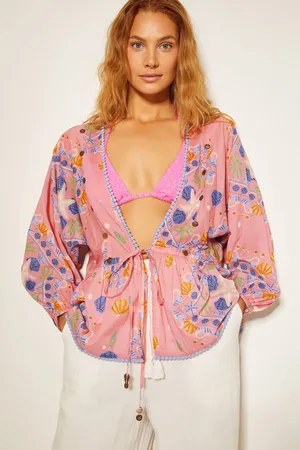 Monsoon Mabel Shell Tryk 100% Bomuld Kaftan TopMiddel