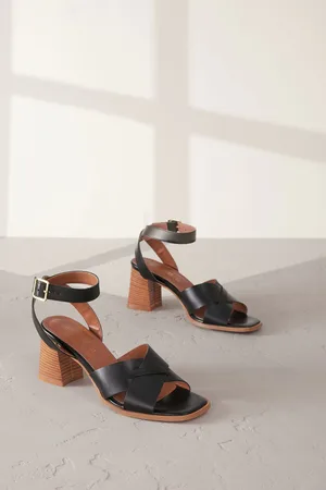 Next Signature Square Toe Cross-Over Detail Ankle Strap Block Sandalseu41