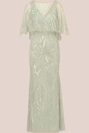 Adrianna Papell Green Cape Beaded Long Dress38