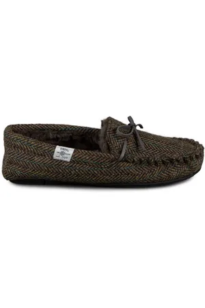 Totes Mens Woven Wool Mix Winter Moccasin Slippers