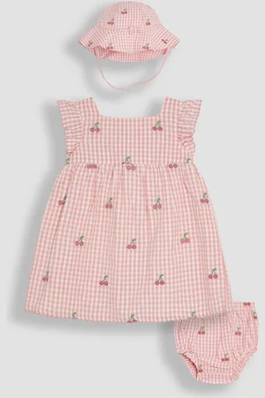 JoJo Maman Bébé Baby Frill Shoulder 100% Cotton Dress, Knicker & Hat Set 3 Piece8086cm