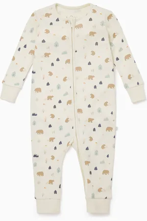 Mori Cream Organic Cotton & Bamboo Giraffe Print Zip Up Sleepsuit3 - 6 måneder (62 - 68cm)