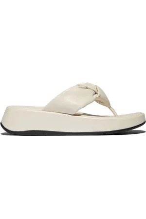 FitFlop F-Mode Knot Soft-Leather Flatform Toe Post Black Sandals