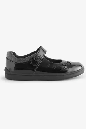 Toezone Girls Barbie Patent Rip Tape School Black Shoesuk13eu32