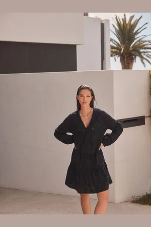 Next 3D Cornelli Embelished Long Sleeve Tiered 100% Cotton Mini Dress46