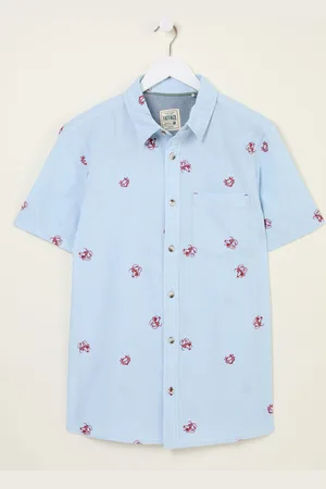 Fat Face FatFace Short Sleeve Crab and Lobster Embroidered Fine Stripe Shirt2XL Reg