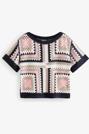 Next Short Sleeve Crochet 100% Cotton Crew Neck T-ShirtL Høj